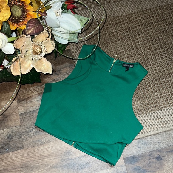 Express Tops - Express Classy Green Crop top With Gold Zipper